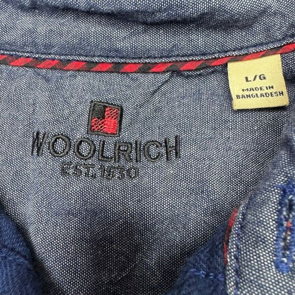 Woolrich Button Up Cotton Shirt Pockets Mens L Navy Blue - Picture 5 of 8